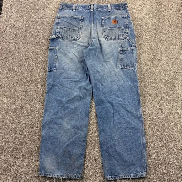 Vintage Carhartt Carpenter Jeans Mens 36x32 Light Wash Denim Distressed Straight - Picture 5 of 7